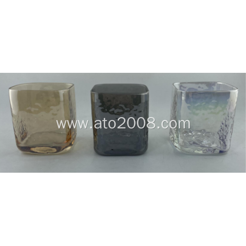 Plating Amber Glass Cup With Hammer Pattern